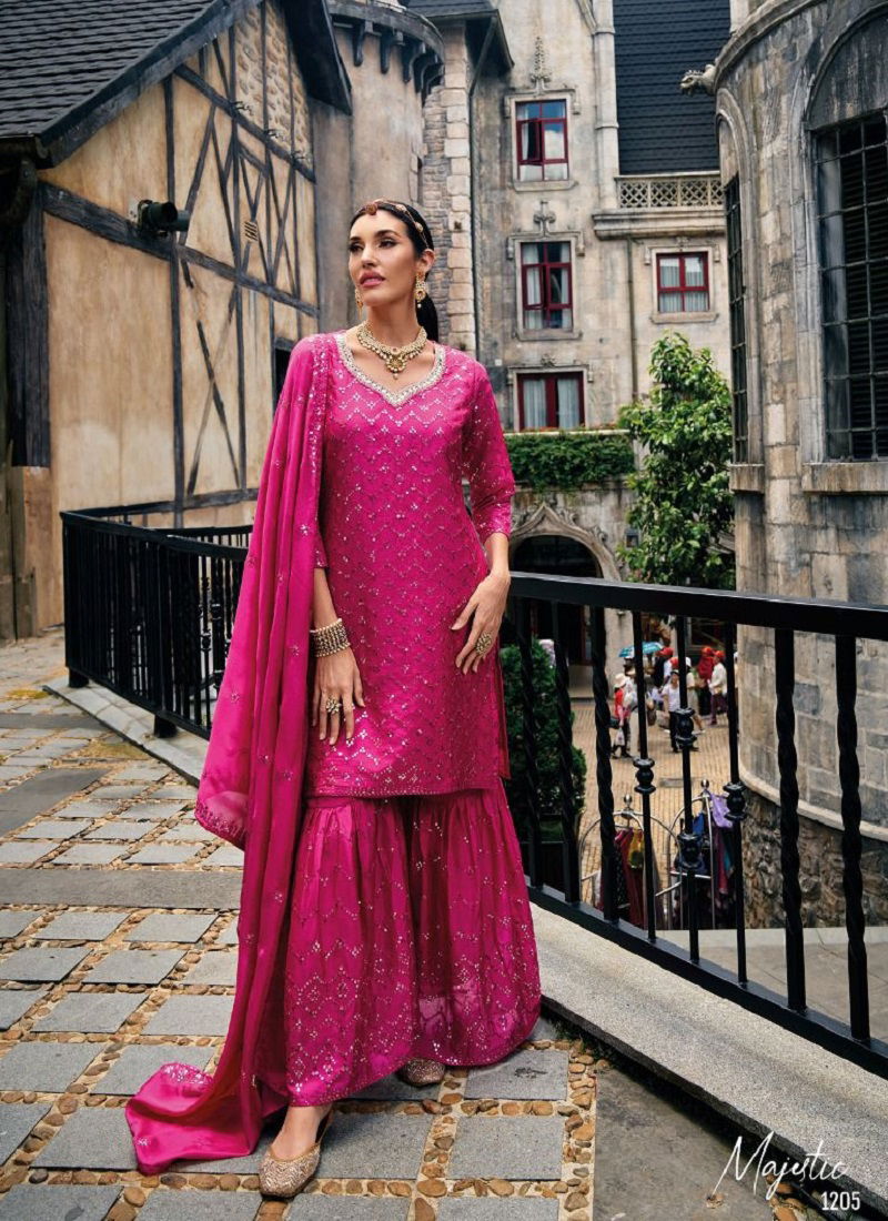 Majestic By Zaveri Sharara Readymade Suits Catalog
